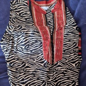 Charter Club Black White Zebra Print Tunic with Red Accents